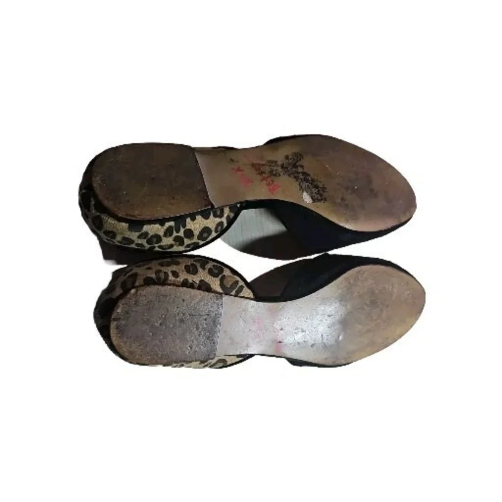 Betsey‎ Johnson Cocoh D'Orsay Flats 7.5 Black Suede Balletcore Cheetah Print 18G